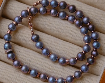 【BLACKPURPLE】23SS★ Bubble Pop Colored Pearl Necklace Black Pearl Necklace, Statement Pearl Necklace, Round