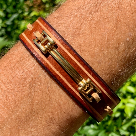 Leather Bracelet with Solid Brass Horsebit