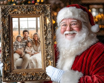 Santa Holding Picture Frame PNG, Father Christmas, Photography