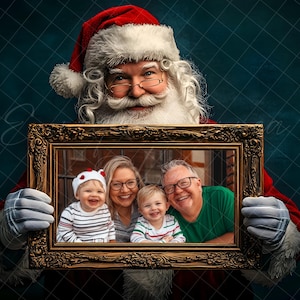 Santa Digital Template for Photoshop & Canva | Christmas Frame PNG | Santa Holding Photo Frame