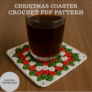 Patrón de posavasos navideños a crochet: Tutorial en PDF para principiantes (descarga digital)