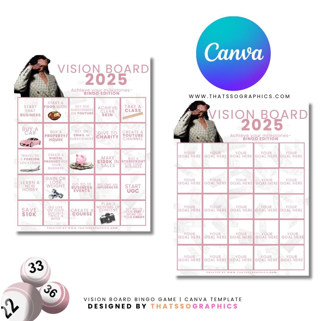 Vision Board 2025 Canva Editable Template Bingo Board Edition Etsy