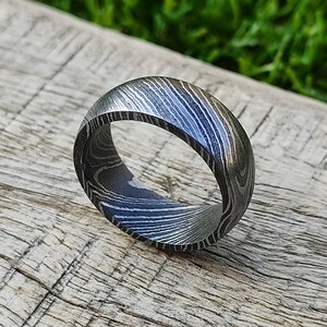 Damascus Simple Ring, Custom Width Handmade Damascus Steel Ring, Aesthetic Band Ring Jewellery, Unisex Ring Band, Durable Ring, Handibands