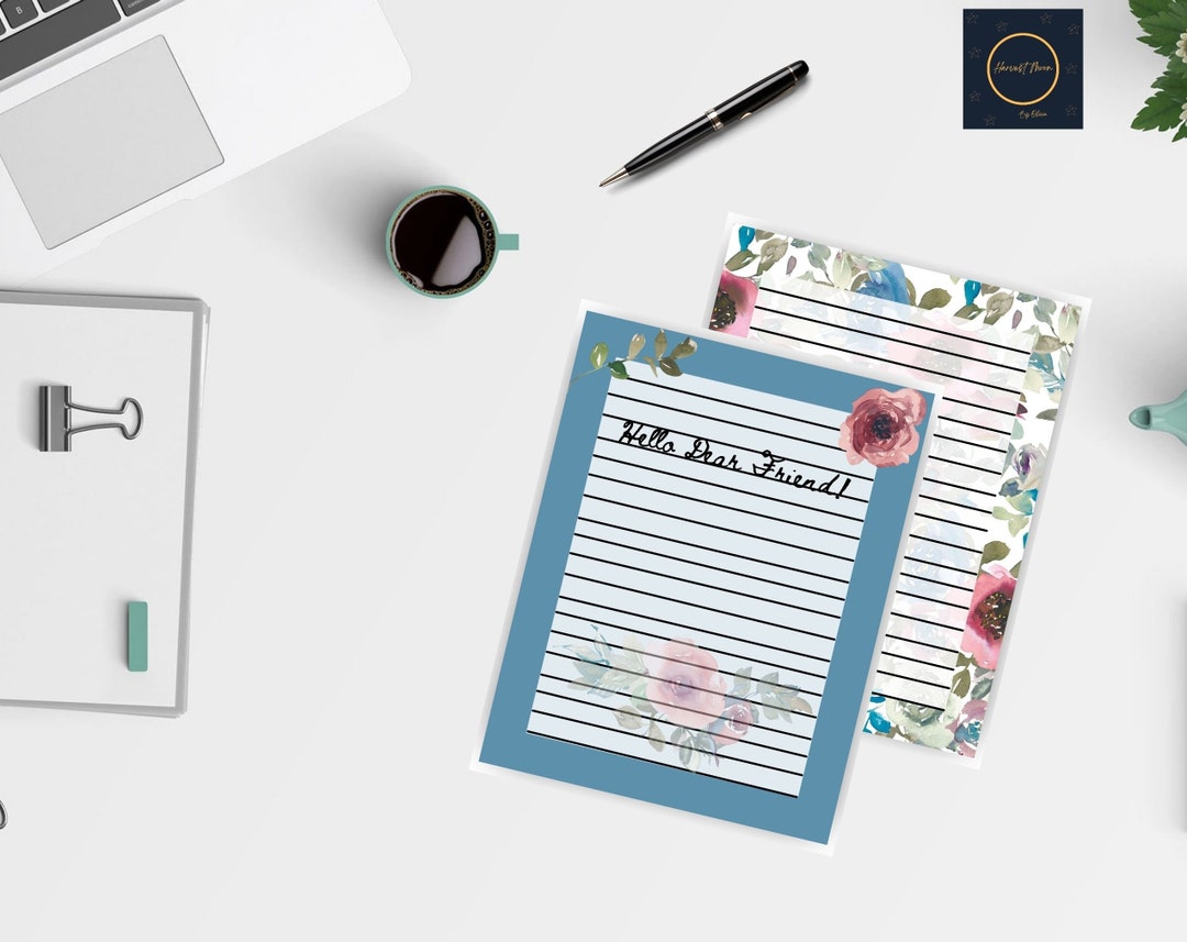 Vintage Watercolor Roses Lined Stationery Set Digital Download - Etsy
