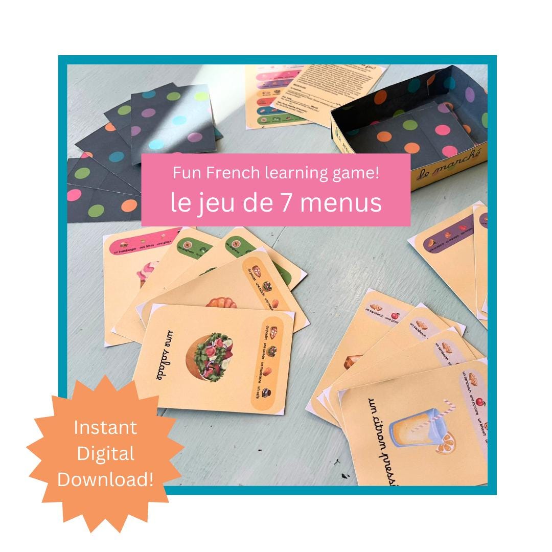 French Food Vocabulary Card Game - Le Jeu De 7 Menus - Etsy