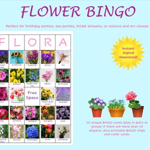 Flower BINGO - fun game for tea parties, bridal showers, birthday parties, and even science and art classes