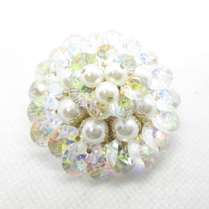 Vintage Signed Vendome Crystal and Pearl Pin Brooch