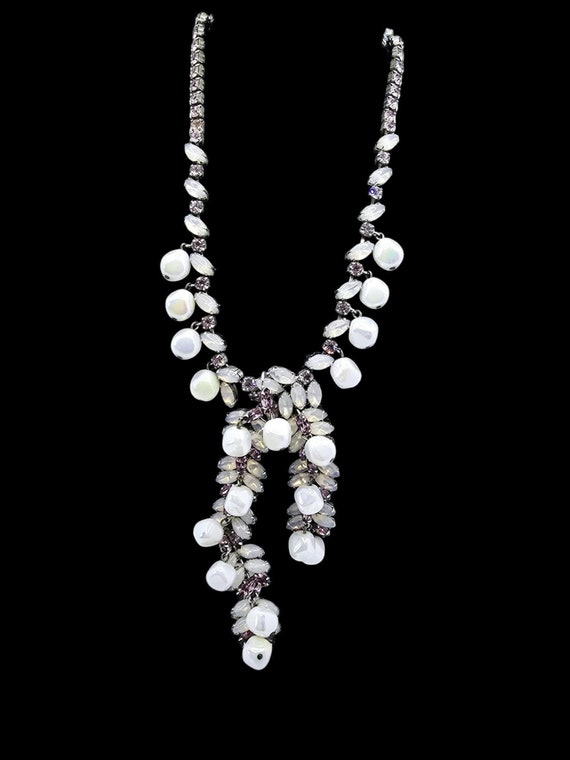 Vintage Josane Rhinestone Necklace: Lilac & Opaline Cascade