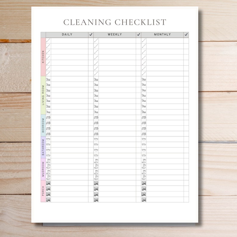 Printable Cleaning Checklist: Daily, Weekly, Monthly Tasks (fillable ...