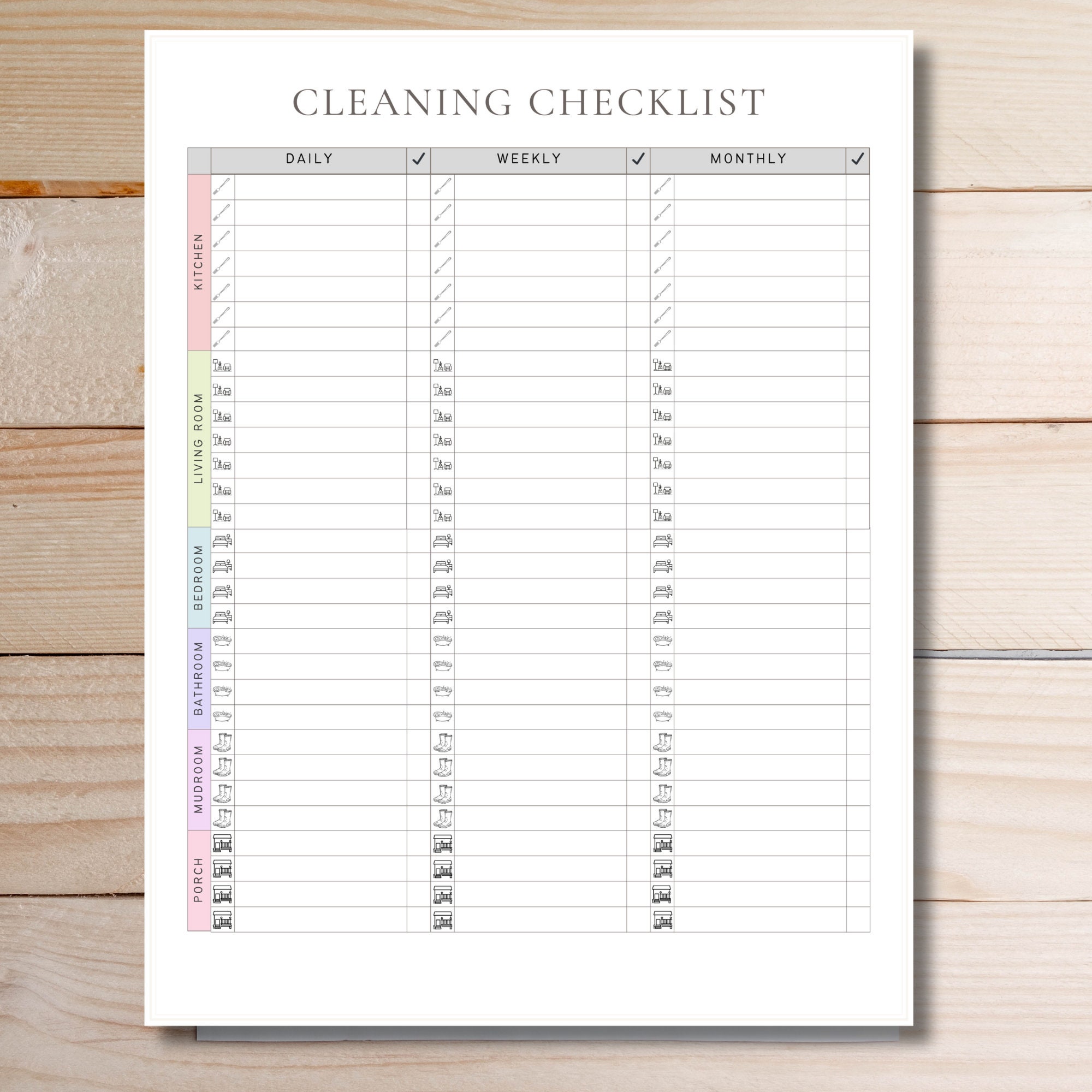 Printable Cleaning Checklist: Daily, Weekly, Monthly Tasks (fillable ...