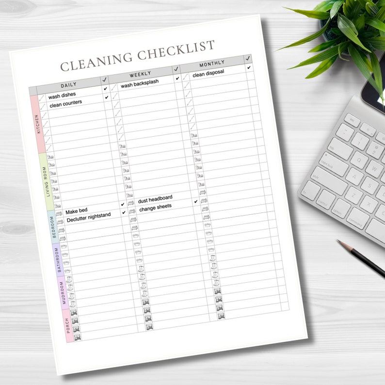 Printable Cleaning Checklist: Daily, Weekly, Monthly Tasks (fillable ...