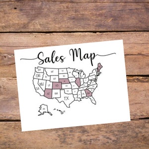 Sales Map, Small Business Sales Map Tracker, Printable Map, Sales Tracker
