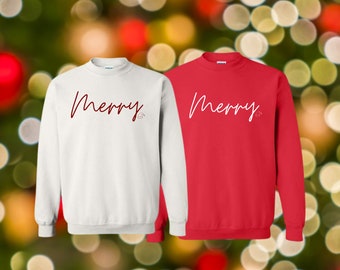 Merry Crewneck Sweatshirt, Christmas Sweatshirt, Holiday Sweatshirt, Gift for Her, Gift for Mom