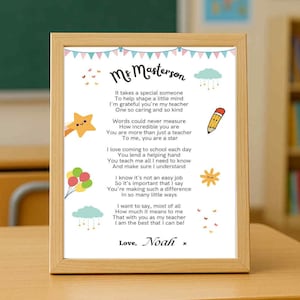 Personalised Teacher Poem Printable – Thank You Teacher Gift Digital Download | End of Term Gift from Child | Custom Poem for Teacher