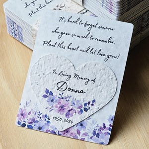 Cadeau funéraire personnalisé en papier graine pour invité Cadeau funéraire coeur ensemencé Paquet de graines Cadeau commémoratif pour invité en vrac Cadeau funéraire personnalisé