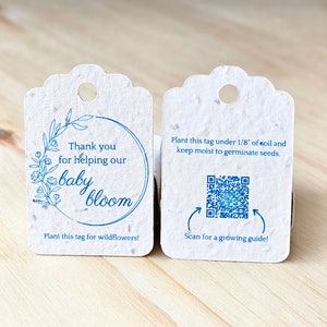 Étiquette de cadeau de naissance en papier bleu, étiquette de cadeau de naissance en papier graine, cadeau de naissance