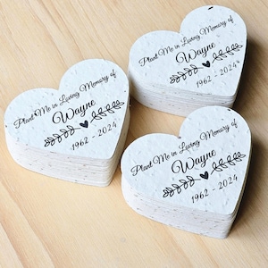 Faveur funéraire personnalisée en papier graine Cadeau de coeur pour une célébration de la vie d'un invité Cadeau commémoratif en forme de coeur avec graines Faveur funéraire personnalisée en papier de graine