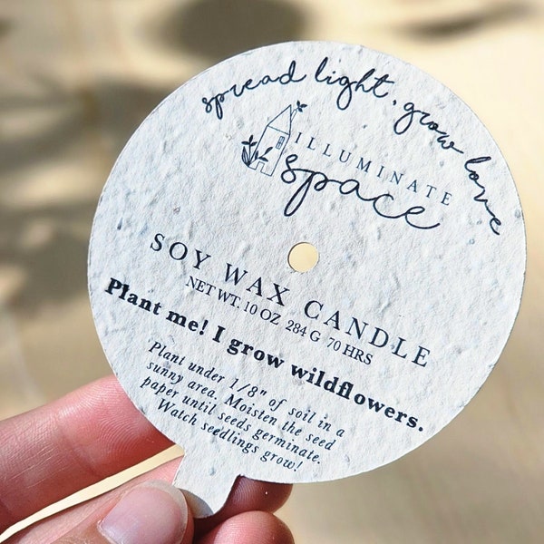 Custom Seed Paper Candle Dust Cover For Candle Business Brand Plantable Candle Accessories For Jar Candle Label For Soy Wax Candle Packaging