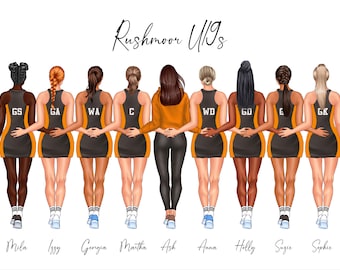 Personalised Netball Team Illustration w/ Coach (DIGITAL ONLY)