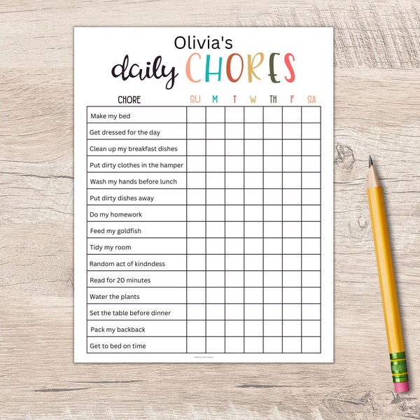 Editable Chore Chart | Kids Chore Chart | Chore Chart Printable | Chore Chart for Kids Printable | Printable Daily Chores | Editable PDF