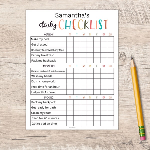 Kids Daily Checklist Editable | Kids Routine Chart | Kids Responsibility Chart | Daily Routine Schedule | Summer Daily Checklist | PDF