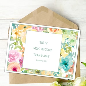 She Is More Precious Than Rubies Card | Christian Mother's Day Card | Proverbs 3:15 Printable Card | Encourage woman | Last Minute Card