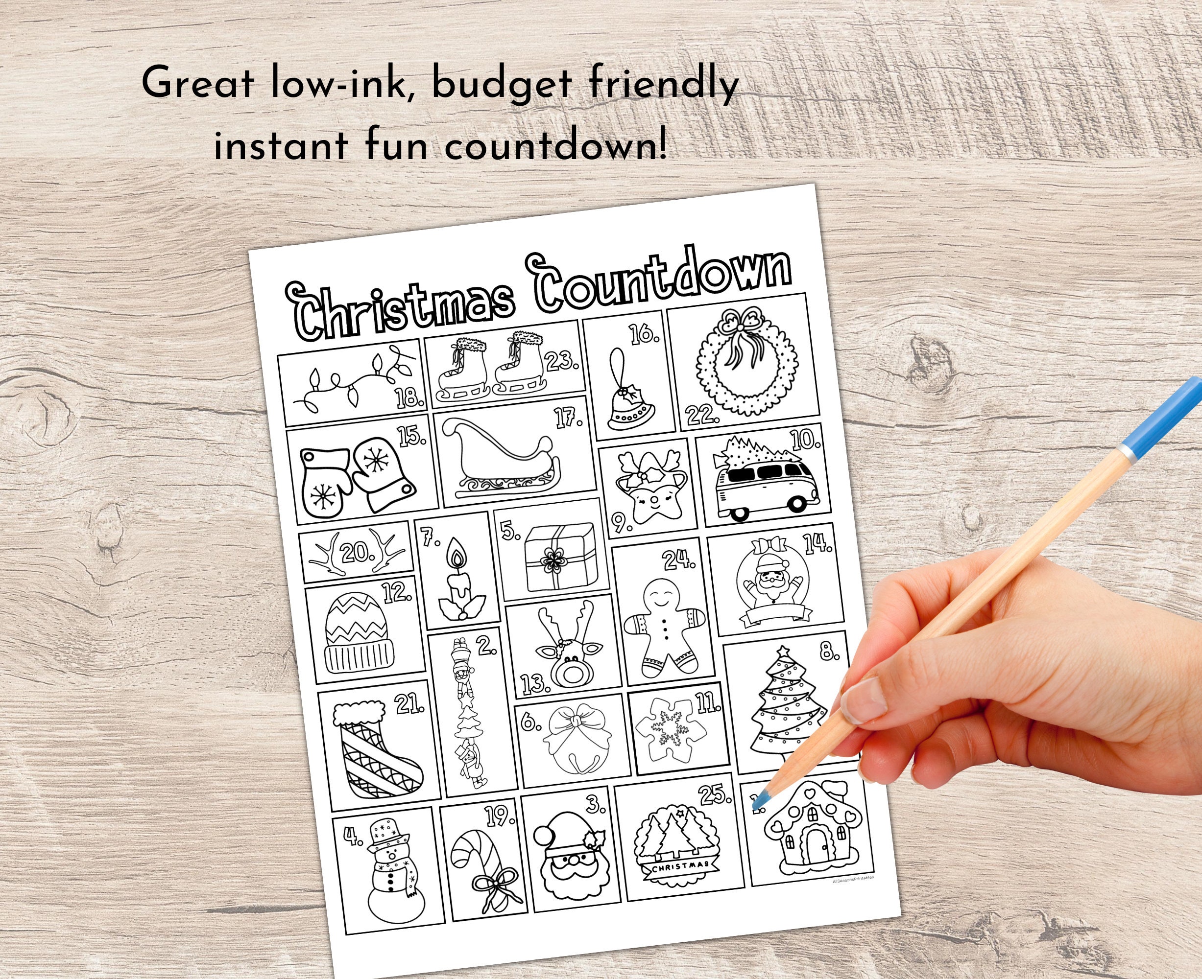 Christmas Calendar Countdown Printable | Christmas Advent Coloring ...