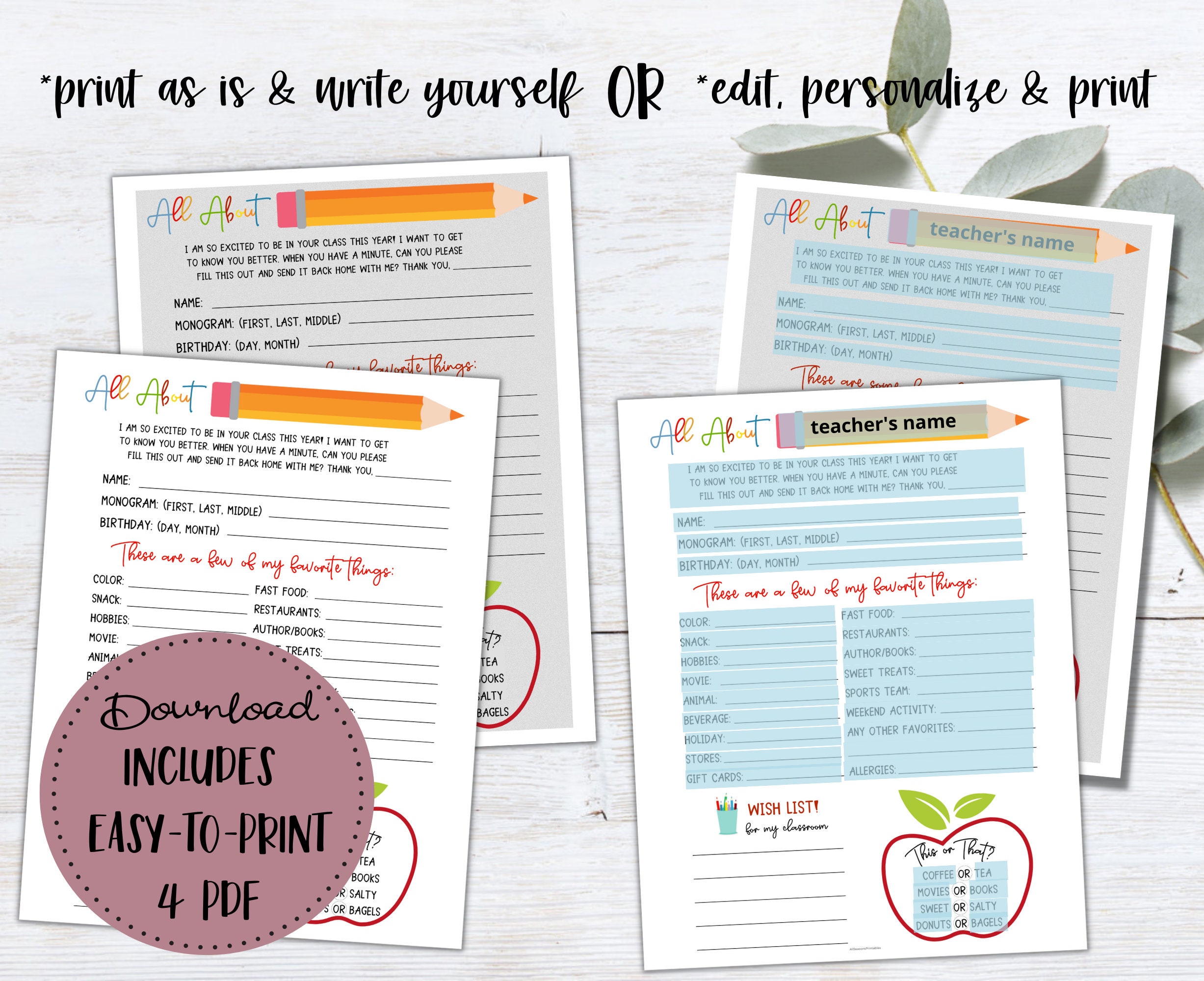 Teacher Survey | Teacher Favorites Survey | All About My Teacher ...