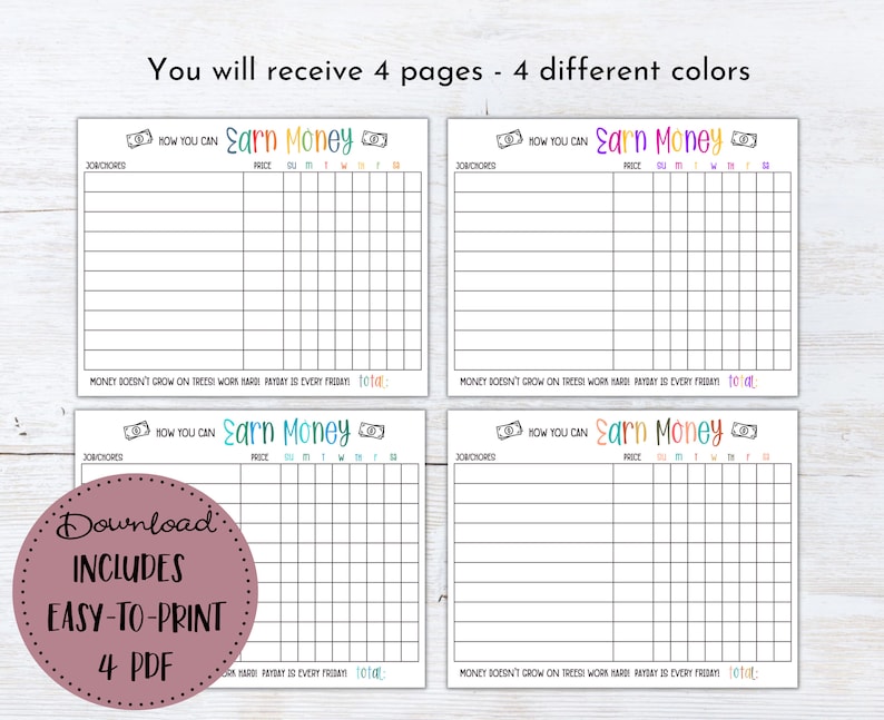 How to Earn Money Chore Chart | Allowance Chore Chart for Kids | Chore ...