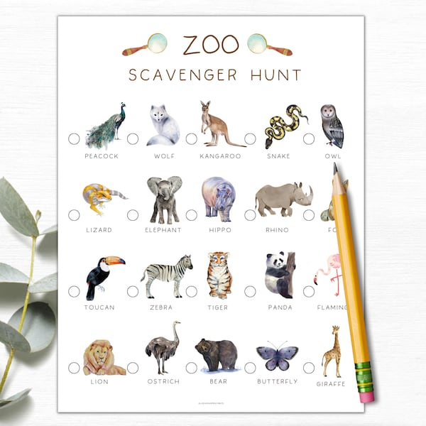 Zoo Scavenger Hunt Printable for kids | Animal Scavenger Hunt | Zoo Scavenger Hunt Ideas | Zoo Birthday Theme | Outdoor Scavenger Hunt