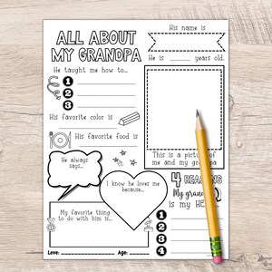 Todo sobre mi abuelo imprimible / Cuestionario Todo sobre mi abuelo / Regalos para abuelos de niños / Día de los abuelos / Regalo de cumpleaños para el abuelo