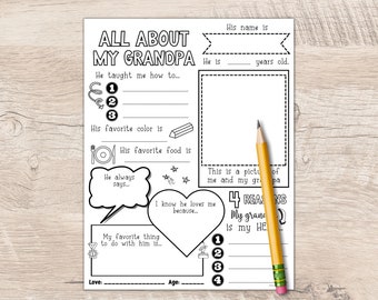 All About My Grandpa Printable | All About My Grandpa Questionnaire | Grandfather gifts from kids | Grandparents day | Grandpa birthday gift