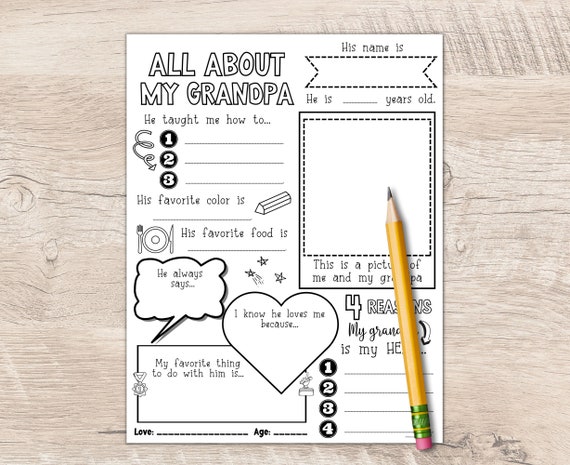 All About My Grandpa Printable | All About My Grandpa Questionnaire | Grandfather gifts from kids | Grandparents day | Grandpa birthday gift