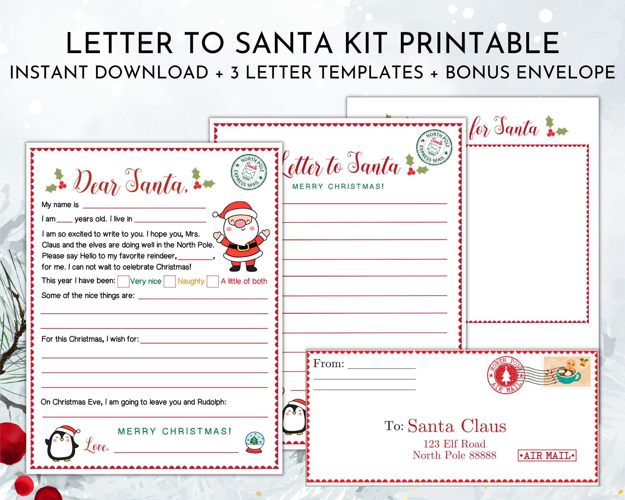 Letter to Santa Kit Printable Letter to Santa Template With Etsy Australia