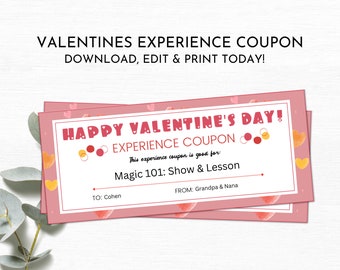 Valentines Experience Coupon | Editable Valentines Coupons | Valentines Day Gift for Him | Gift for Her | Valentines Coupons for Kids