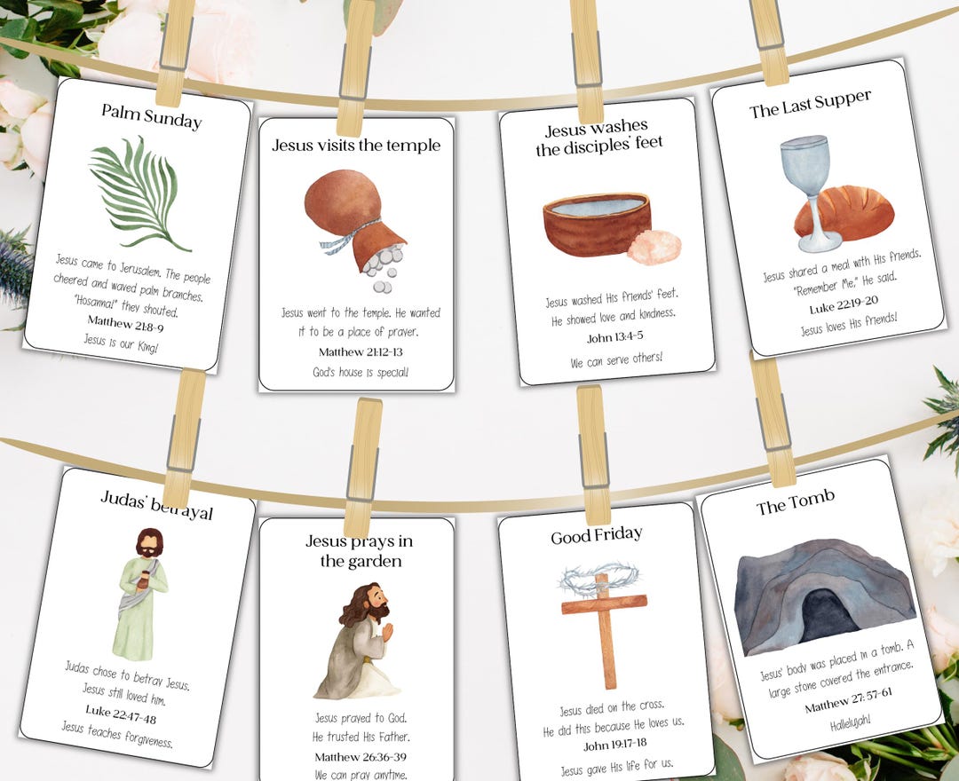 Easter Story Cards for Kids, Easter Nativity Countdown, Christian Holy ...