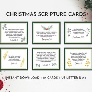 24 Weihnachtsschriftkarten zum Ausdrucken | Weihnachtsbibel Vers für Karten | Bibel Vers Karten über Jesus | Weihnachts-Leseschrift