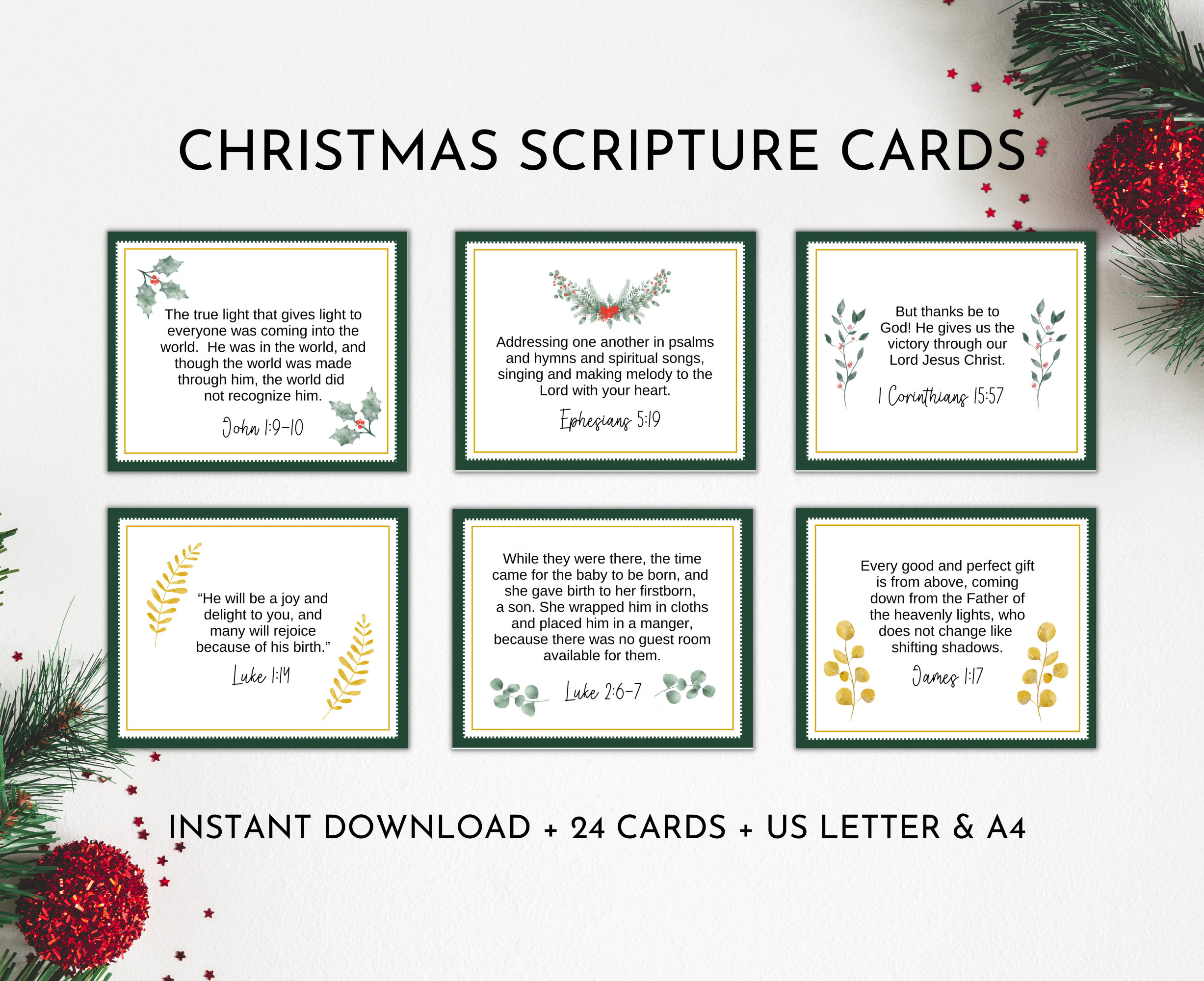 24 christmas scripture cards printable | christmas bible verse for