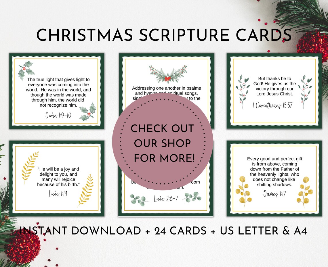 24 Christmas Scripture Cards Printable Christmas Bible Verse - Etsy
