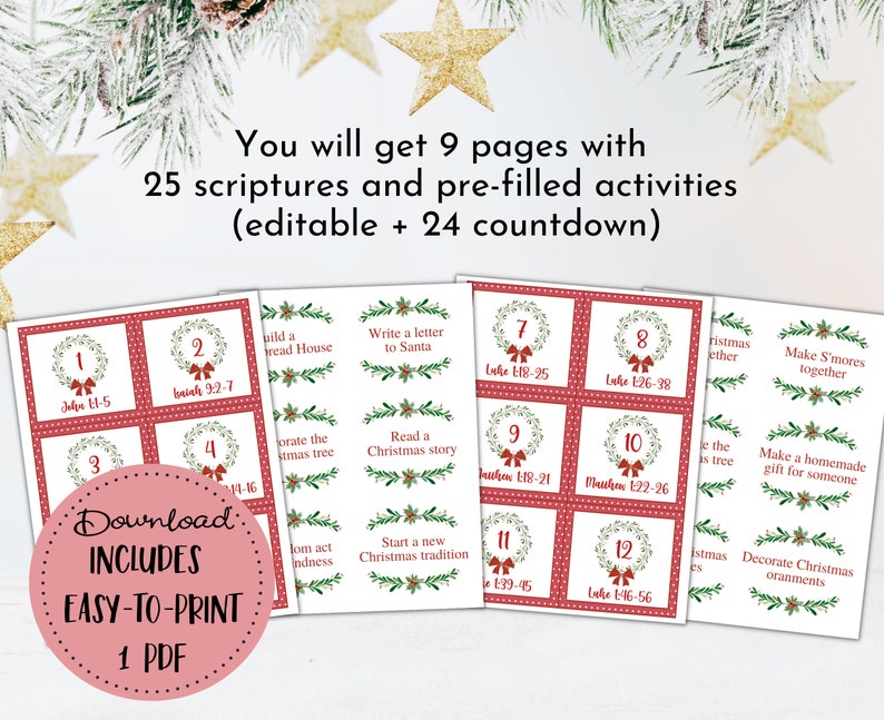 Christmas Advent Calendar Printable Christian Advent - Etsy