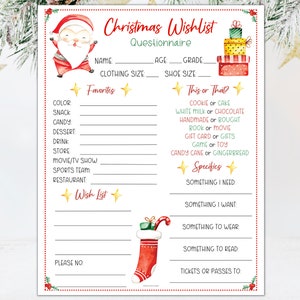 Kinder Wunschliste | Druckbare Weihnachts-Wunschzettel | Weihnachtsfragebogen | Kinder Wunschliste | Weihnachten Wunschliste Vorlage | PDF