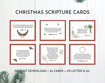 24 cartes bibliques de Noël à imprimer | Verset biblique de Noël pour cartes | Versets de la Bible cartes sur Jésus | Lectures bibliques de Noël |