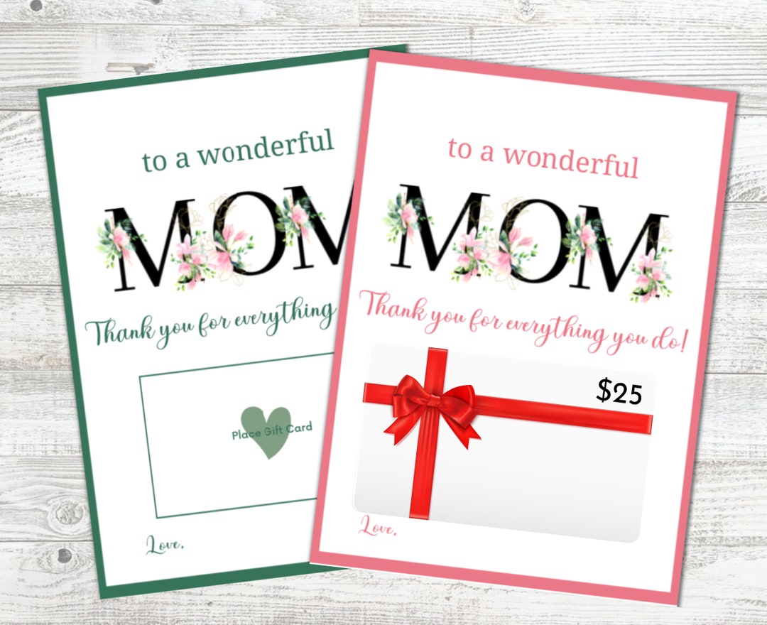 Gift for Mom Printable Mothers Day Gift Card Holder Thank You Gift Card
