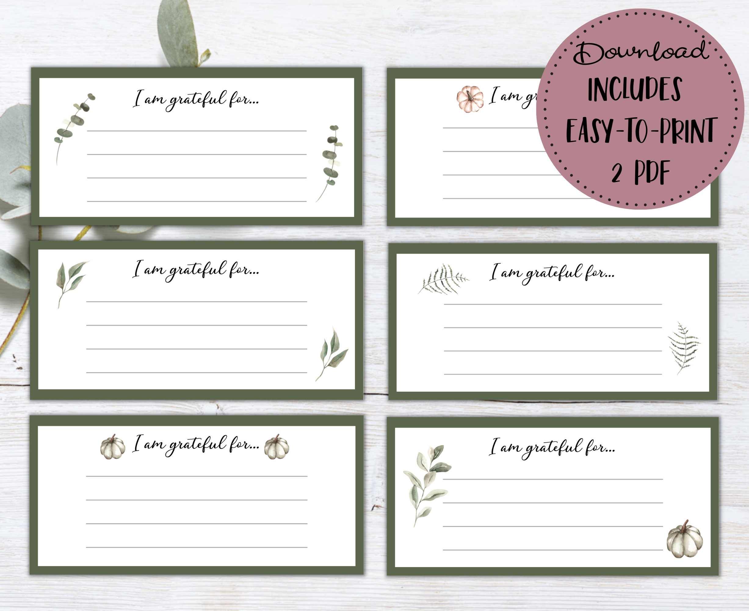 I Am Thankful for Cards Printable | Thanksgiving Gratitude Card ...
