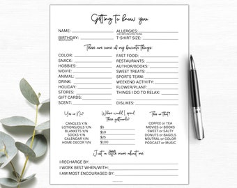 Secret Sister Questionnaire printable - Etsy