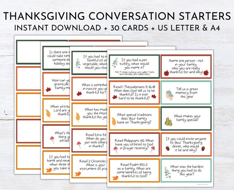 Christian Thanksgiving Conversation Starters Thanksgiving Etsy
