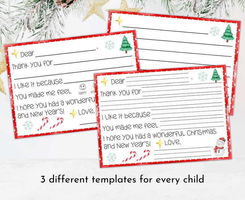 Kids Christmas Thank You Card Template, Fill in the Blank Thank You ...