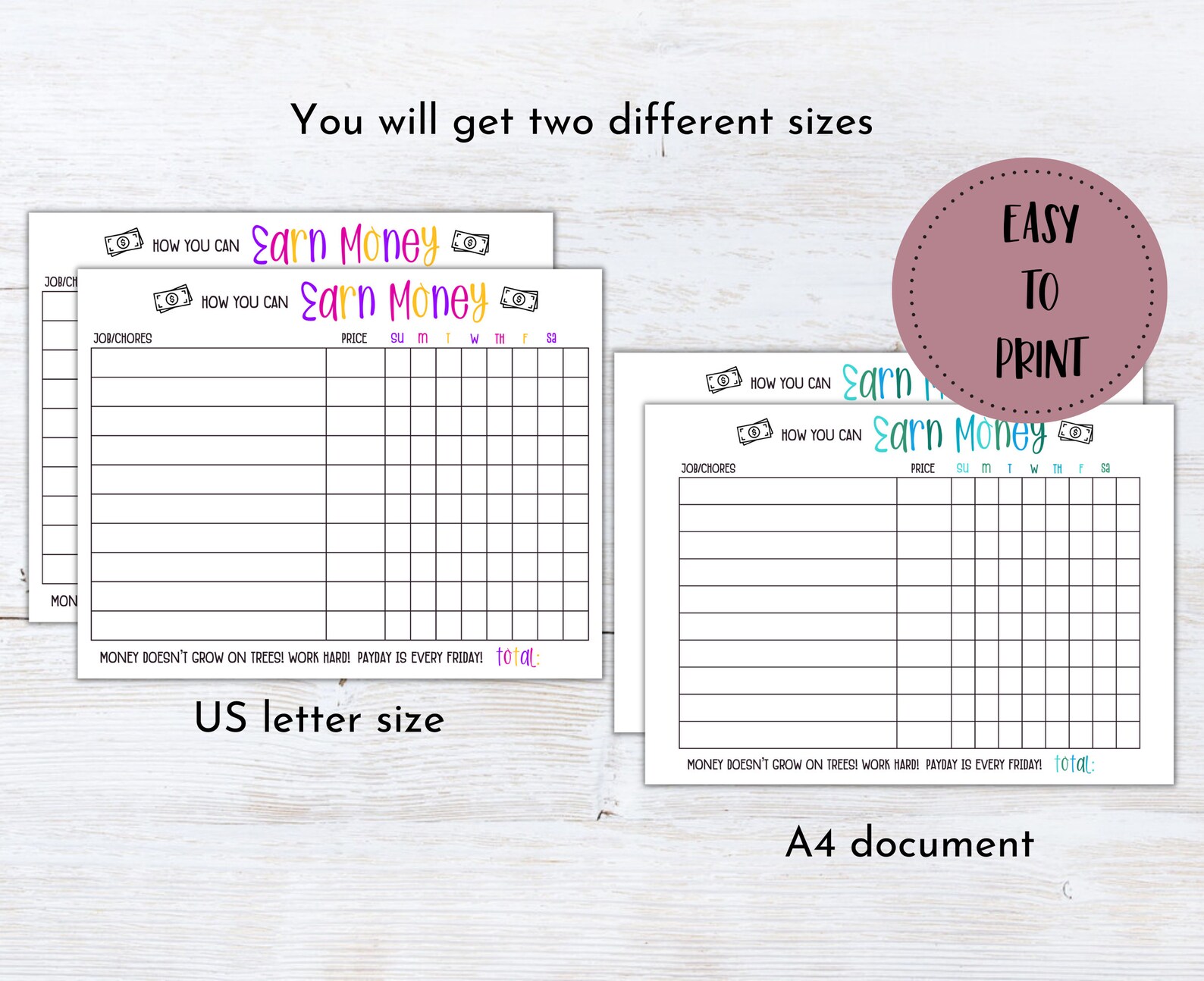 How to Earn Money Chore Chart | Allowance Chore Chart for Kids | Chore ...