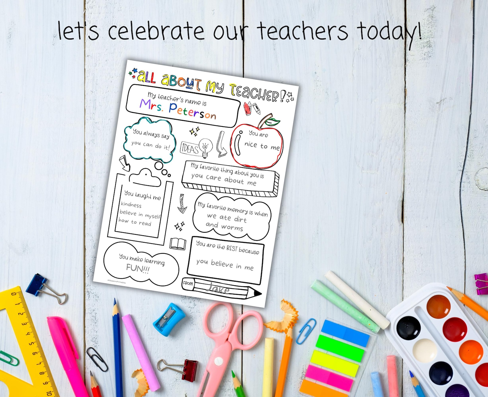 All About My Teacher Printable Template, Teacher Appreciation Week ...