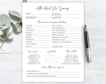 Coworker Questions Printable | All About Me Survey | Employee Favorite Things Survey | Gift Exchange Ideas | Get to Know My Team Survey